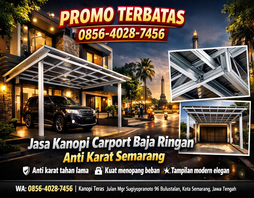 KUALITAS TERBAIK 0856-4028-7456 Spesialis Kanopi Garasi Mobil Atap Spandek Semarang - Kanopi Teras