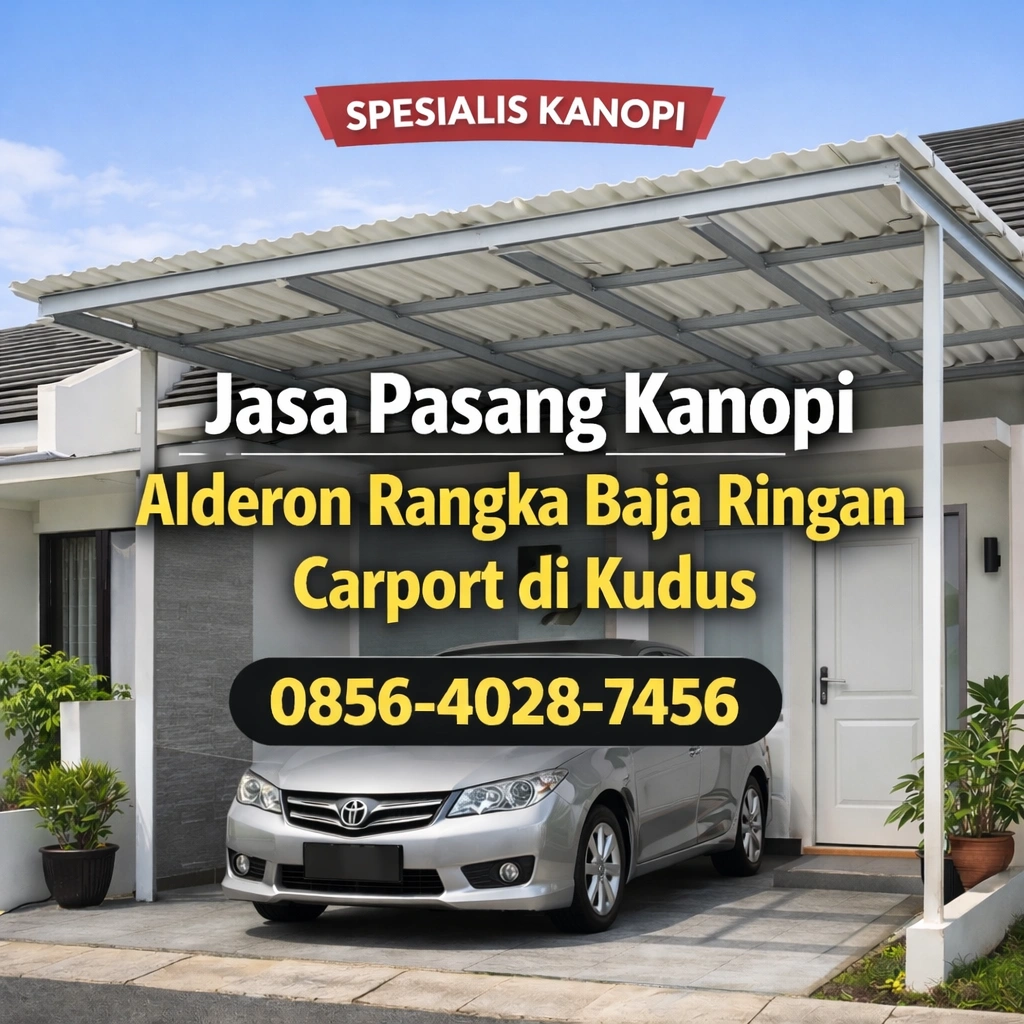 Spesialis Kanopi | 0856-4028-7456 Jasa Pasang Kanopi Alderon Rangka Baja Ringan untuk Carport di Kudus