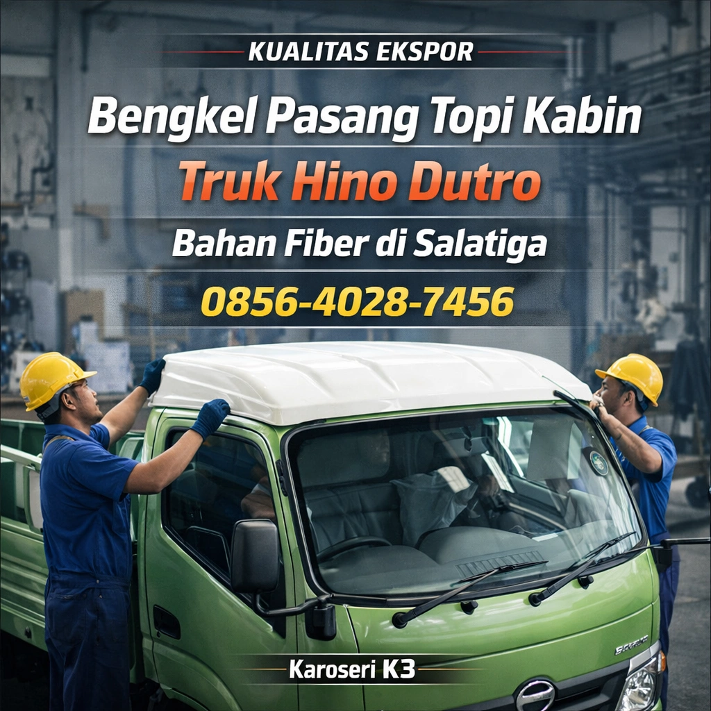 Kualitas Ekspor | 0856-4028-7456 Bengkel Pasang Topi Kabin Truk Hino Dutro Bahan Fiber Kualitas Ekspor di Salatiga - Karoseri K3