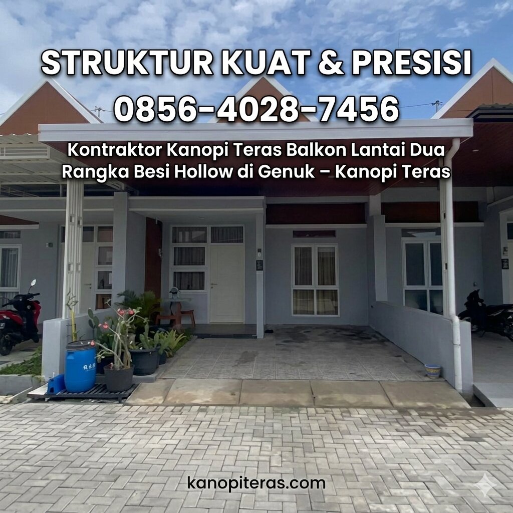 (4) Kontraktor Kanopi Teras Balkon Lantai Dua Rangka Besi Hollow di Genuk