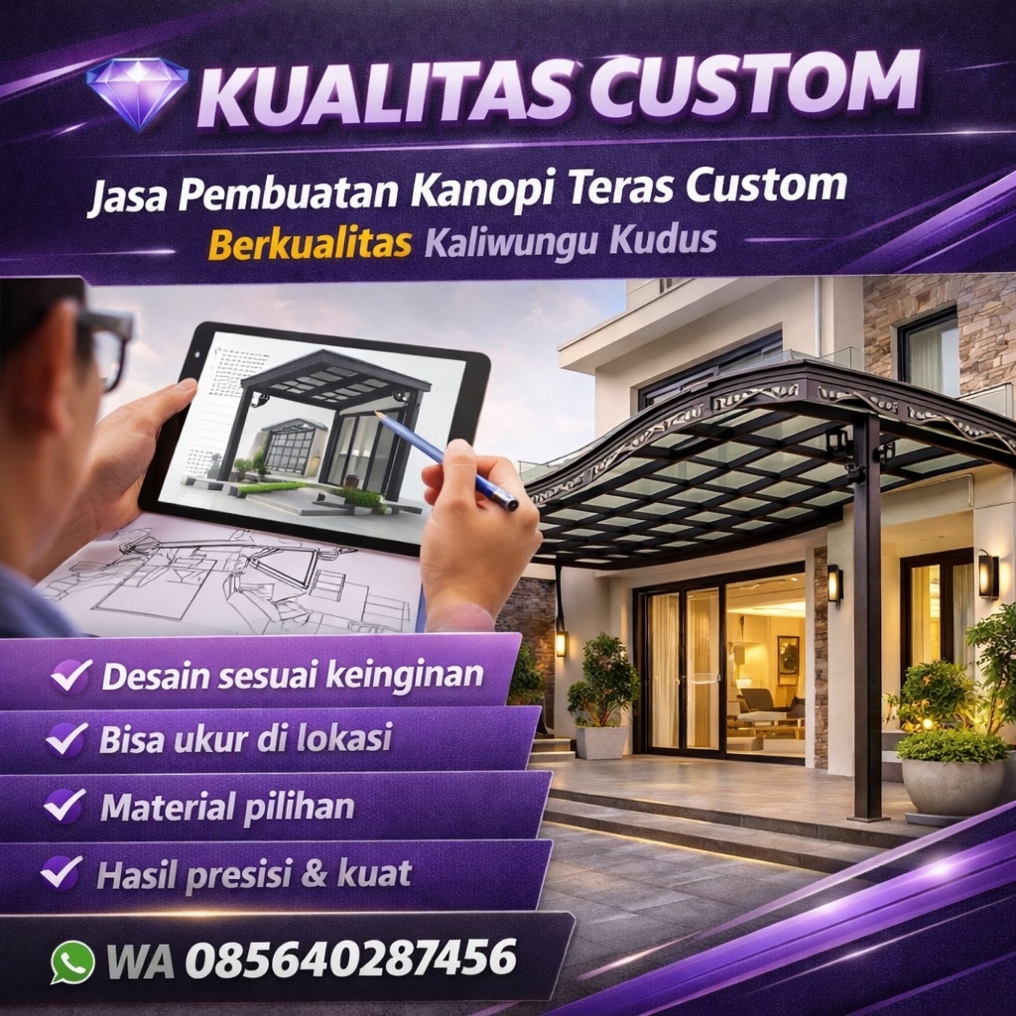 Jasa Pembuatan Kanopi Teras Custom Berkualitas di Kaliwungu Kudus