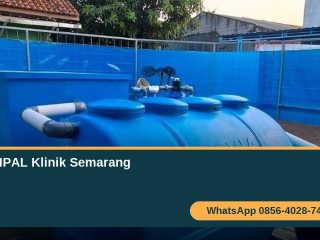 Instalasi IPAL klinik fiberglass biru di Semarang, sistem biovik kompak untuk pengolahan limbah medis