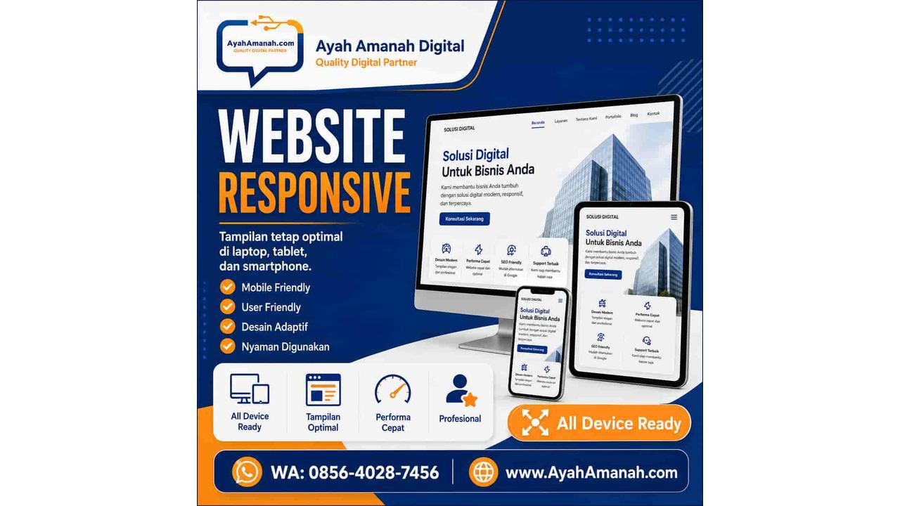 Website responsive untuk bisnis di laptop tablet dan smartphone