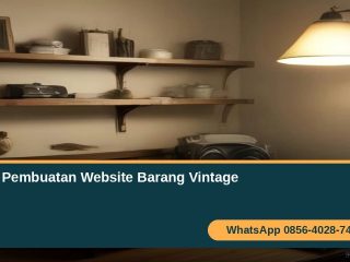 Website katalog barang vintage di ponsel menampilkan foto detail, kondisi, harga, dan stok koleksi