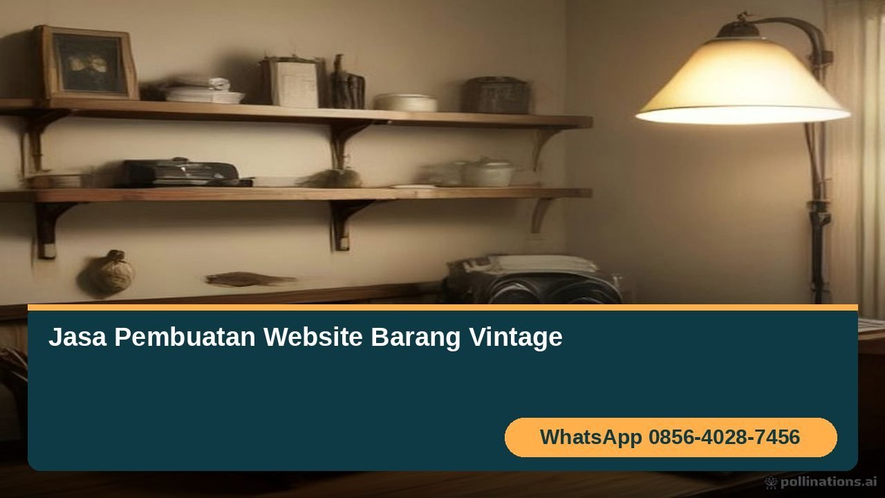 Website katalog barang vintage di ponsel menampilkan foto detail, kondisi, harga, dan stok koleksi